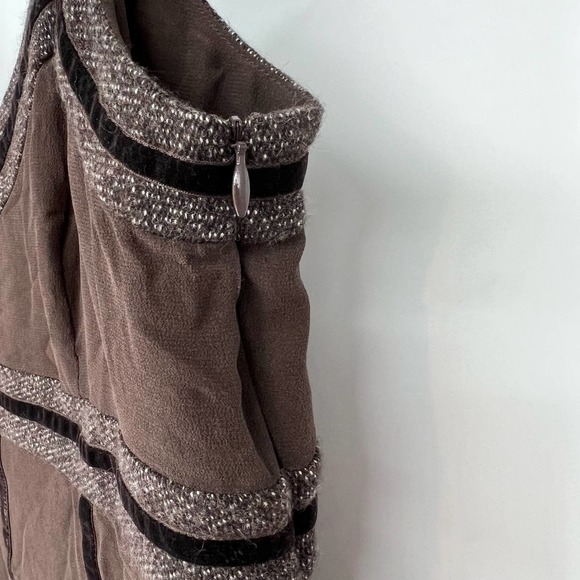 Feraud Pleated Mini Dress Womens Size 10 Brown Silk Strappy Sleeve Sweetheart - Picture 5 of 7